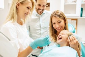 Young child and mother at a family dentist.